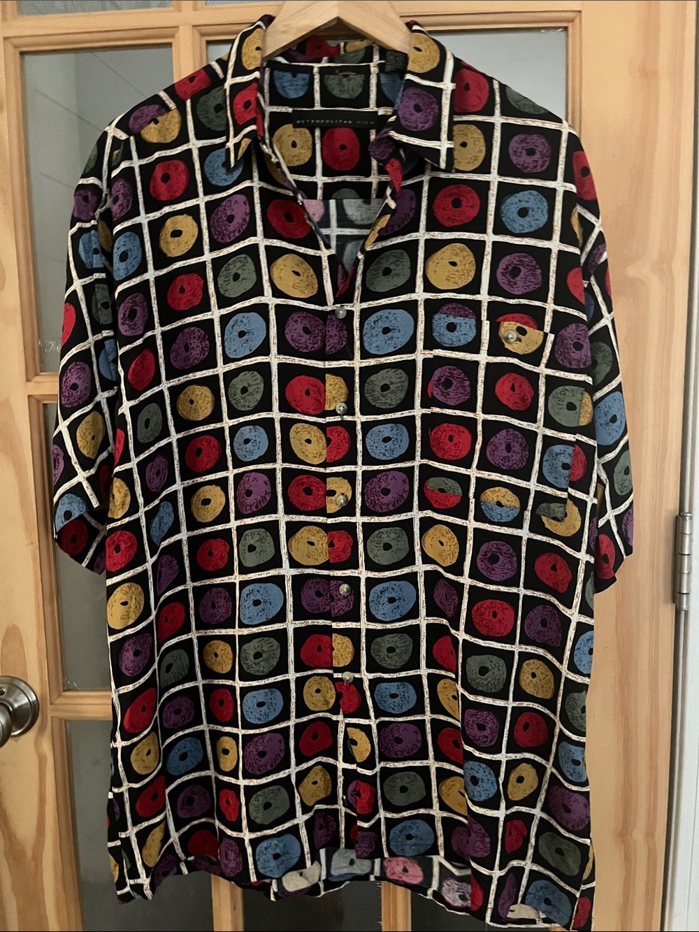 ITALIAN Vintage geo abstract short sleeve artsy button down colorful SHIRT EUC